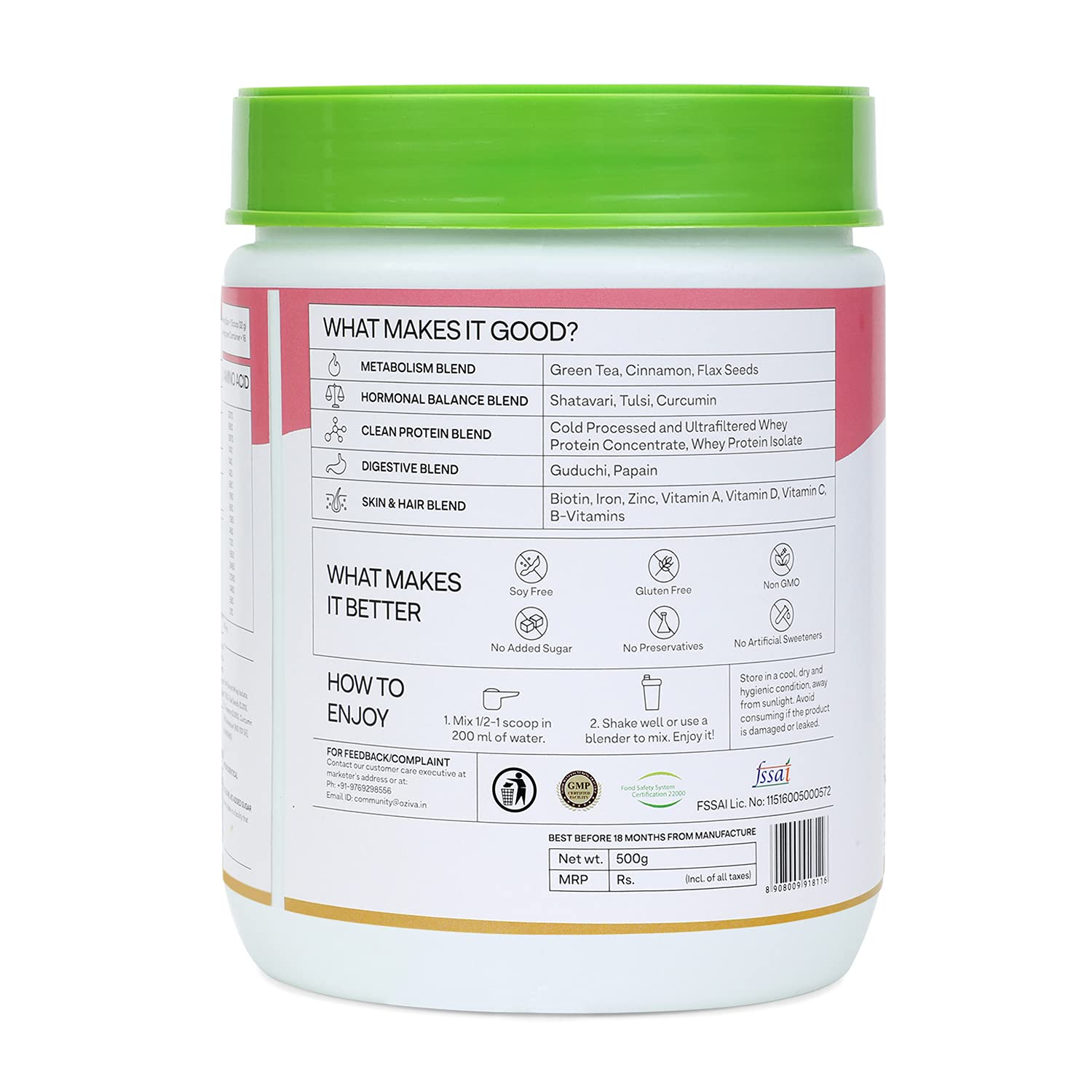 OZiva Protein &amp; Herbs for Women, 500g Mango - NutraC - Health &amp; Nutrition Store 