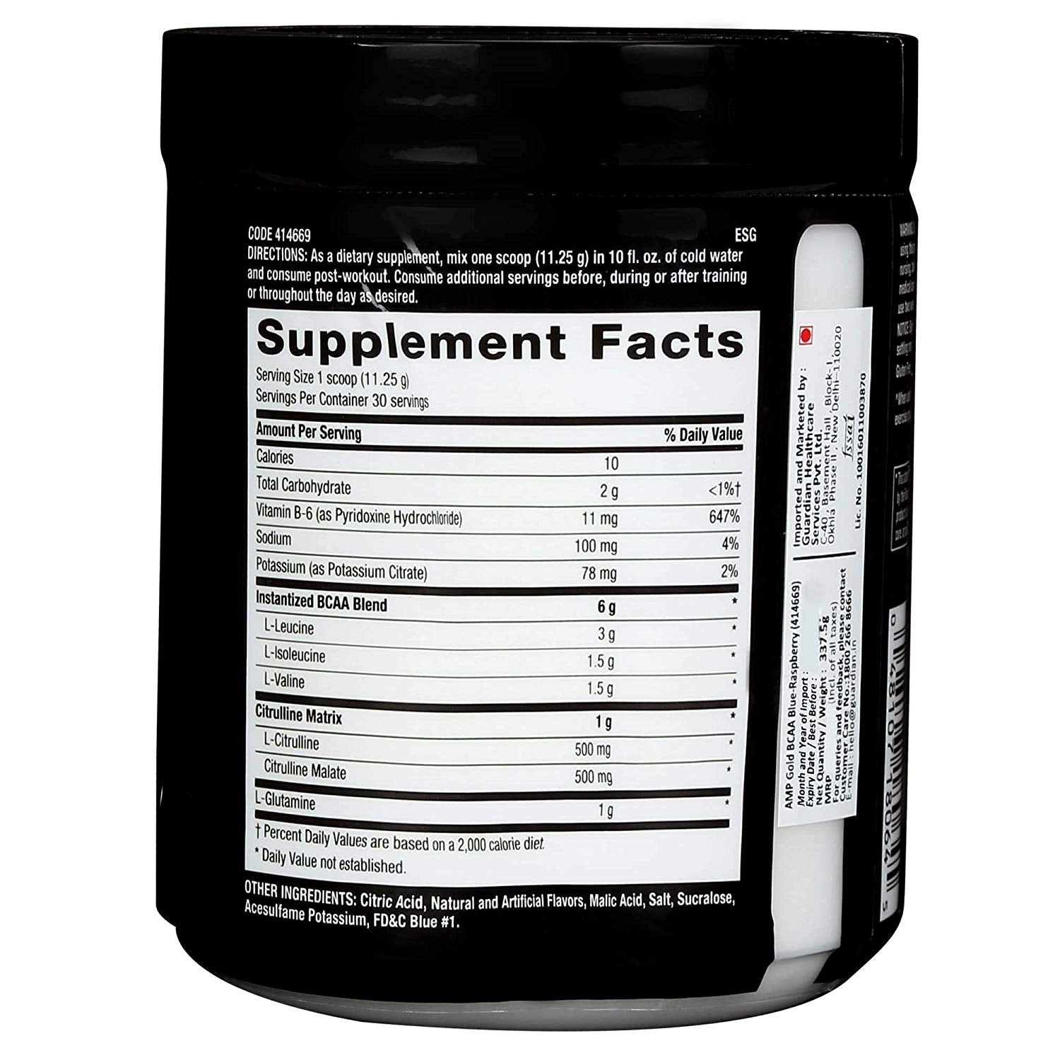 GNC AMP Gold Series BCAA Advanced Blue Rasp (337.5gm) - NutraC - Health &amp; Nutrition Store 