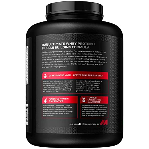 MuscleTech NitroTech Whey Protein With 3g Creatine 1.81 kg Cookies &amp; Cream Flavor