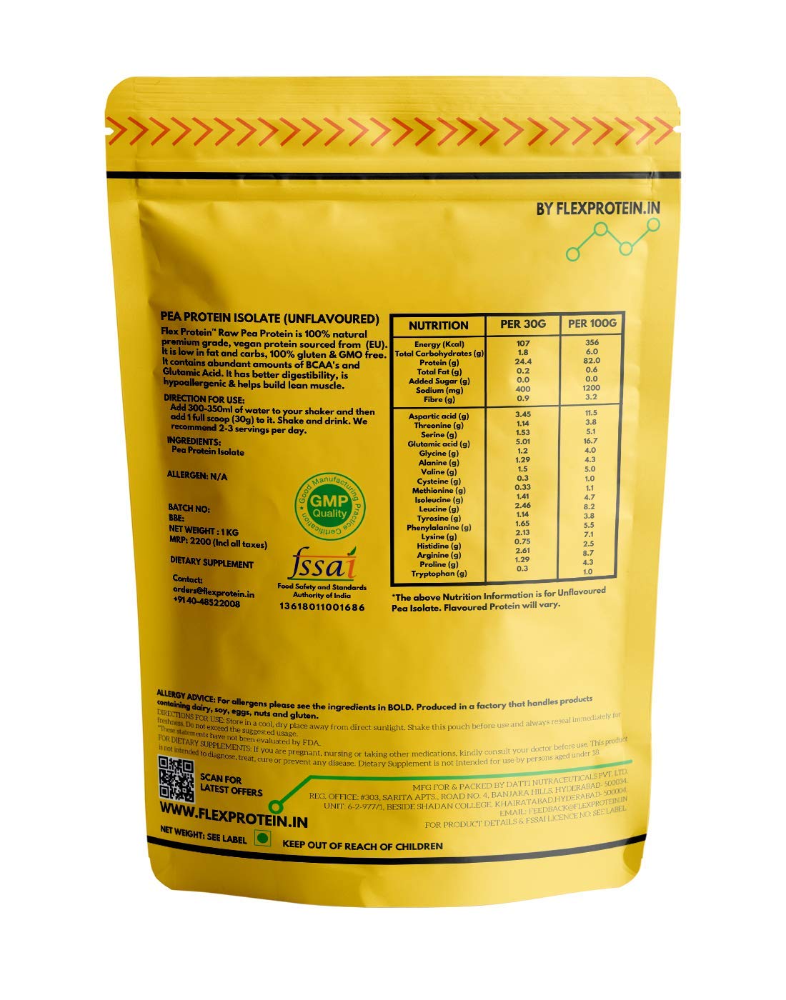 Flex Protein European Pea Protein Isolate Unflavoured - NutraC - Health &amp; Nutrition Store 