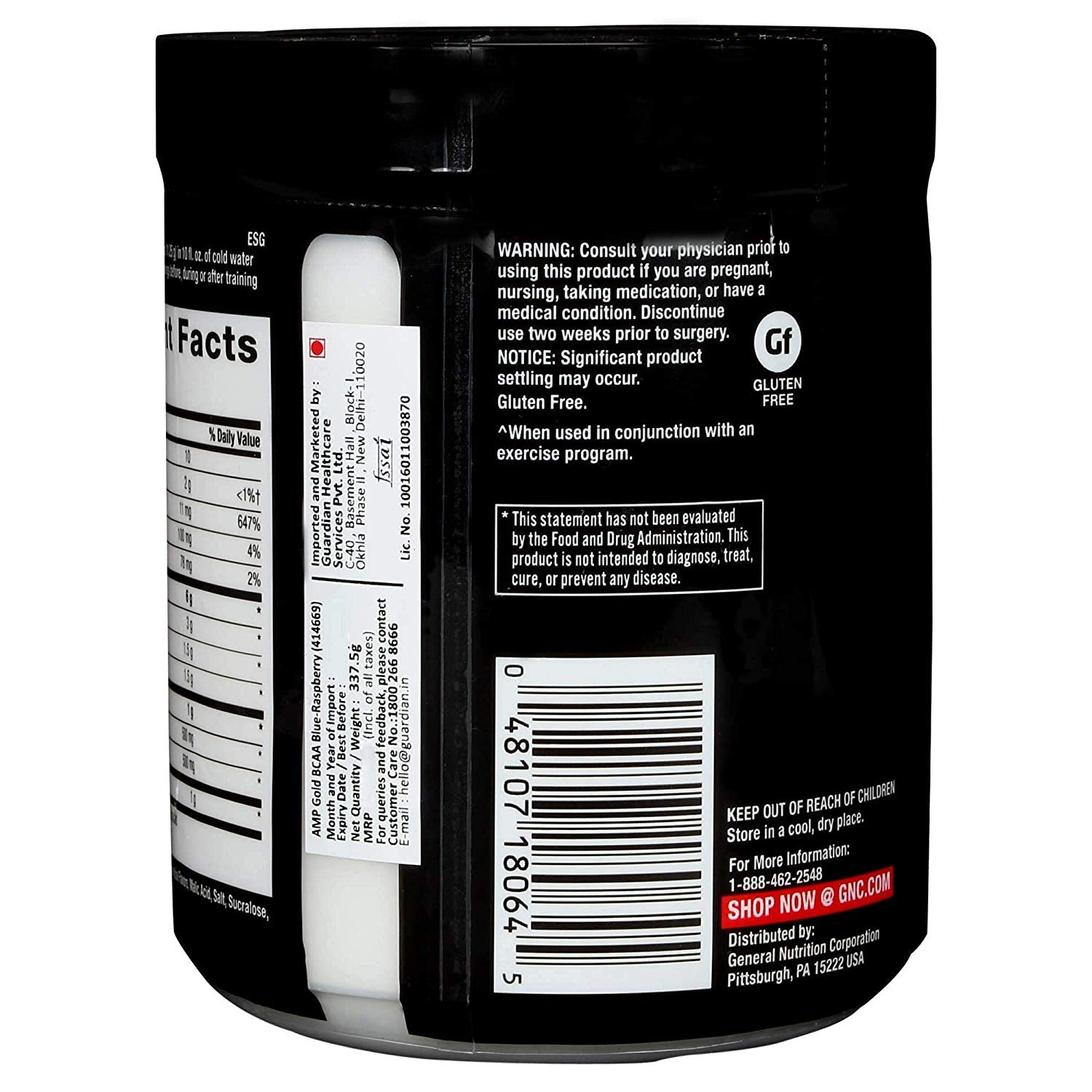 GNC AMP Gold Series BCAA Advanced Blue Rasp (337.5gm) - NutraC - Health &amp; Nutrition Store 