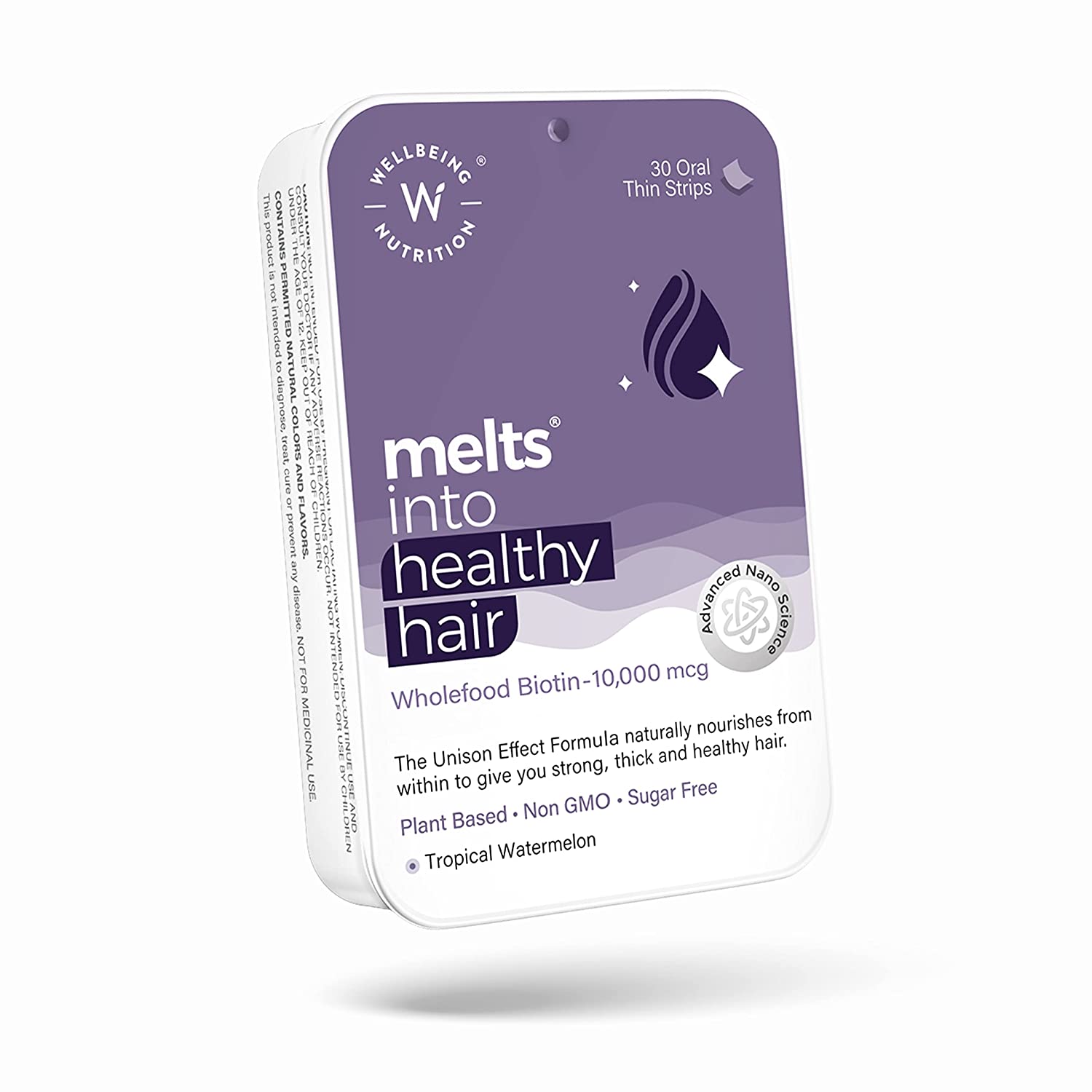 Wellbeing Nutrition Melts Healthy Hair with Plant Based Biotin 10000mcg+, Bamboo shoot, Fo-Ti, Saw Palmetto for Hair Nutrition, Hair fall, Premature Greying, Hair Growth - 30 Oral Thin Strips - NutraC - Health &amp; Nutrition Store 