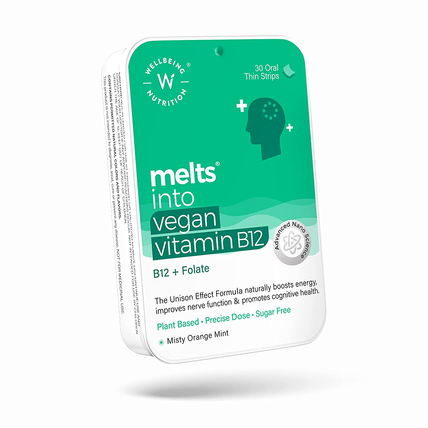 Wellbeing Nutrition Melts Vegan Vitamin B12 Methylcobalamin1500mcg Folate 5 Mthf Brahmi Bacopa Monnieri Curcumin Plant Based For Brain Heart Nervous System Support 30 Oral Thin Strips
