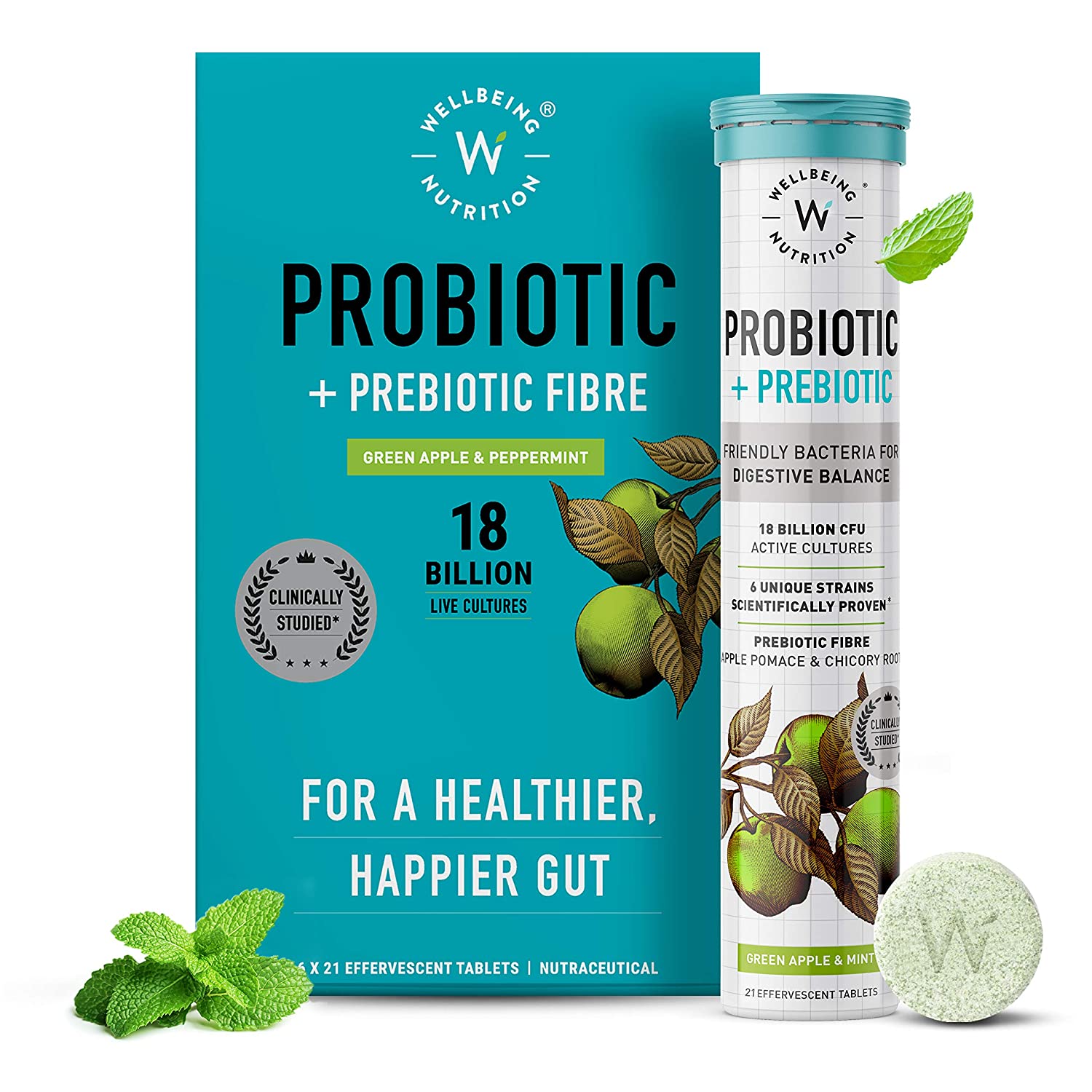 Wellbeing Nutrition Daily Probiotic + Prebiotic| Plant Based |36 Billion CFU, 6 Strains for Men &amp; Women with Organic Prebiotic Fiber for Digestion, Gut Health, Metabolism | 21 Tabs - NutraC - Health &amp; Nutrition Store 