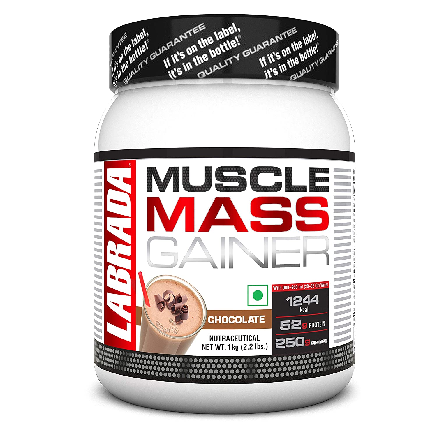 Labrada Muscle Mass Gainer (Gain Weight, Post-Workout, 52g Protein, 250g Carbs,1g Creatine, 500mg L-Carnitine, 3 Servings) - 2.2 lbs (1 kg) (Chocolate) - NutraC - Health &amp; Nutrition Store 