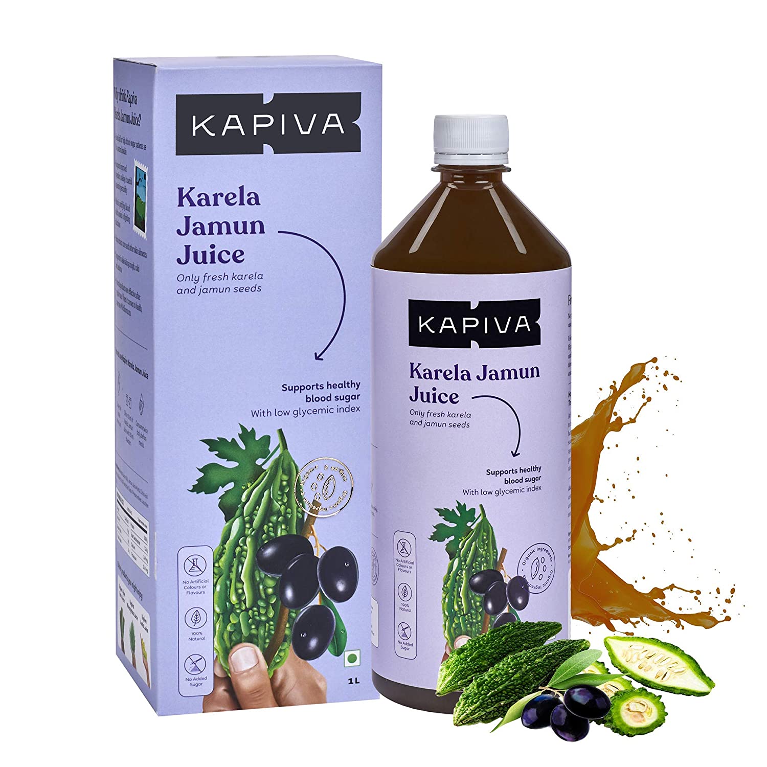 Kapiva Karela Jamun Juice | Natural Juice made from Fresh Karela and Jamun Seeds | Low Glycemic Index | No Added Sugar, 1L