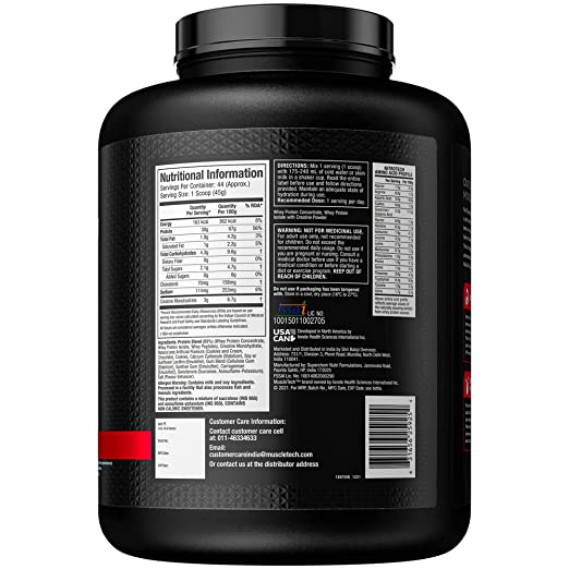 MuscleTech NitroTech Whey Protein With 3g Creatine 1.81 kg Cookies &amp; Cream Flavor