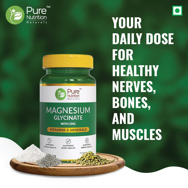 Pure Nutrition Magnesium Glycinate tablets for Bone and Muscle Health - 60 Tabs