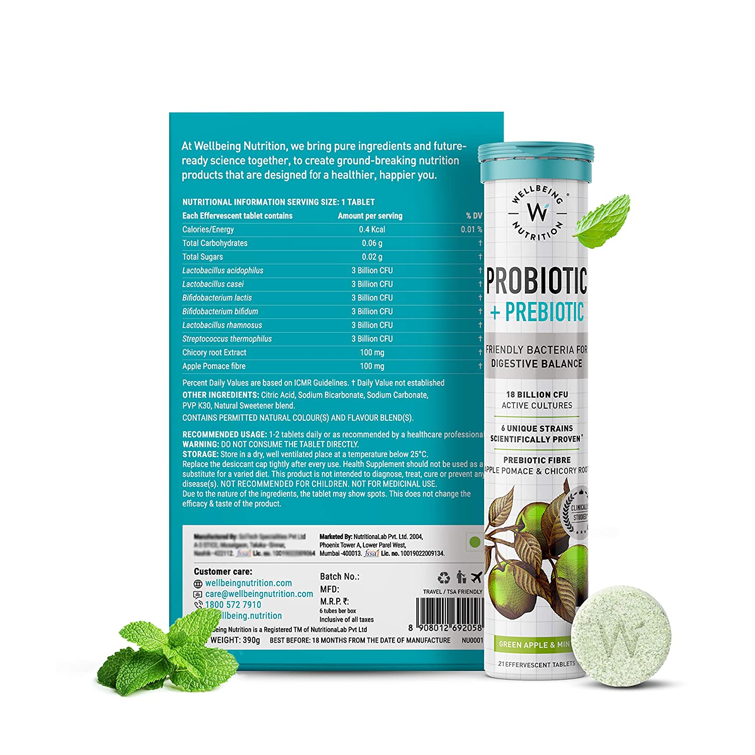 Wellbeing Nutrition Daily Probiotic + Prebiotic| Plant Based |36 Billion CFU, 6 Strains for Men &amp; Women with Organic Prebiotic Fiber for Digestion, Gut Health, Metabolism | 21 Tabs - NutraC - Health &amp; Nutrition Store 