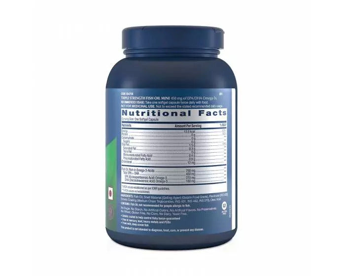 GNC Triple Strength Fish Oil Mini - 750 mg Fish Oil with 450 mg of highly absorbable EPA/DHA Omega-3s - 120 Enteric Coated Mini Softgels - NutraC - Health &amp; Nutrition Store 