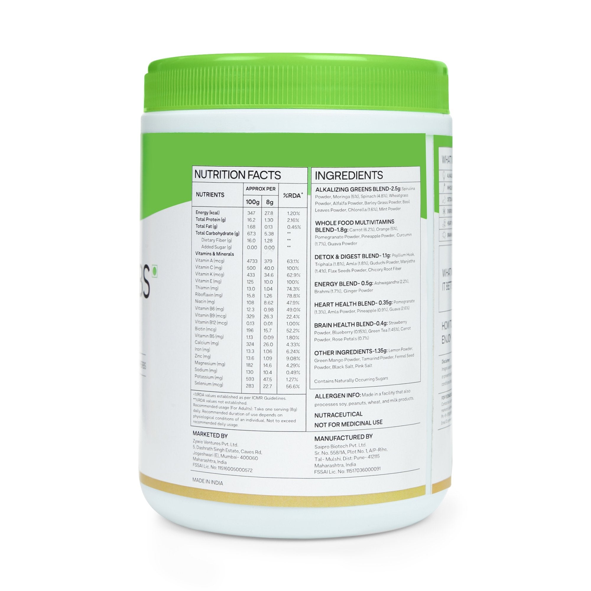 OZiva Superfood Greens &amp; Herbs (Supergreens powder with Chlorella, Spirulina), 250g - NutraC - Health &amp; Nutrition Store 