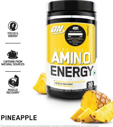Optimum Nutrition (ON) Amino Energy - Pre Workout, Amino Acids, Green Coffee Extract, Energy Powder BCAA  (270 g, Pineapple)