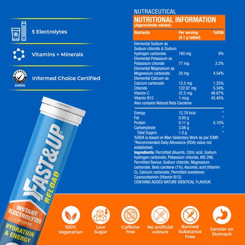 Fast&amp;Up Reload Electrolytes Energy Hydration Sports Drink - 20 Effervescent Tablets - Cola Flavor