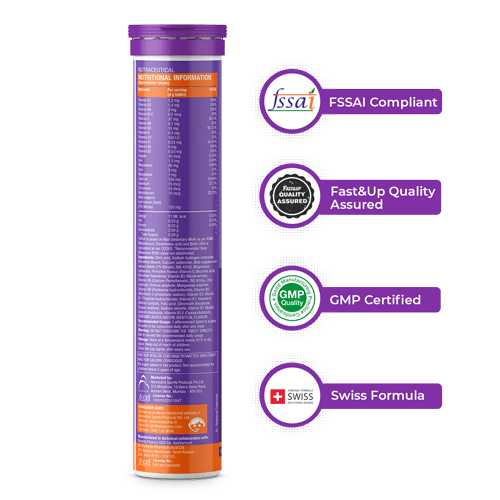 Fast&amp;Up Vitalize Mutivitamin Supplements, One daily with Natural Beetroot Extract for Men and Women - 20 Effervescent Tablets - Orange Flavour