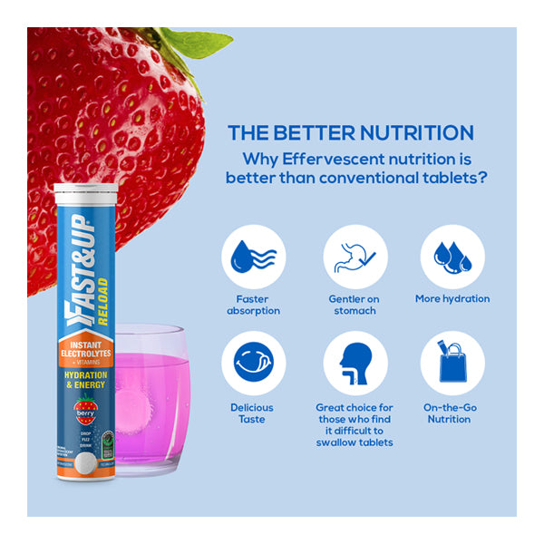 Fast&amp;Up Reload Electrolytes Energy Drink and Instant Hydration Sports Drink - 20 Effervescent Tablets - Berry Flavour