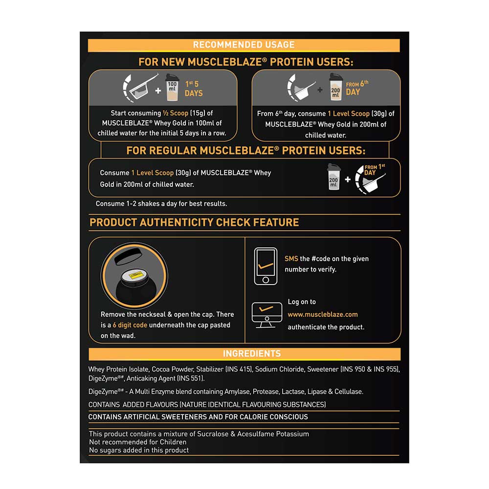 MuscleBlaze Whey Gold 100% Whey Protein Isolate, 2 kg (4.4 lb), Rich Milk Chocolate