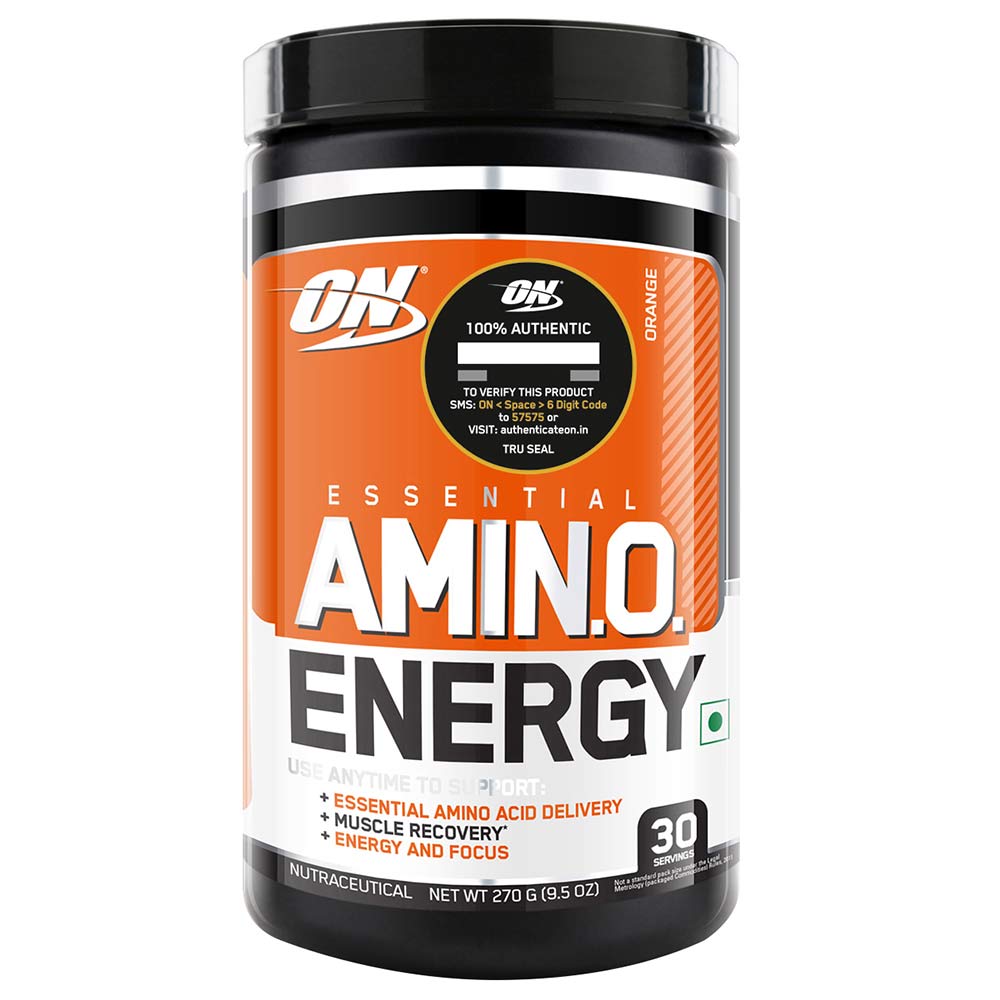 Optimum Nutrition (ON) Essential Amino Energy Orange Flavour Powder, 270 gm - NutraC - Health &amp; Nutrition Store 