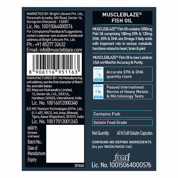 MuscleBlaze Fish Oil (1000 mg) India's Only Labdoor USA Certified for -  NutraC - Health & Nutrition Store