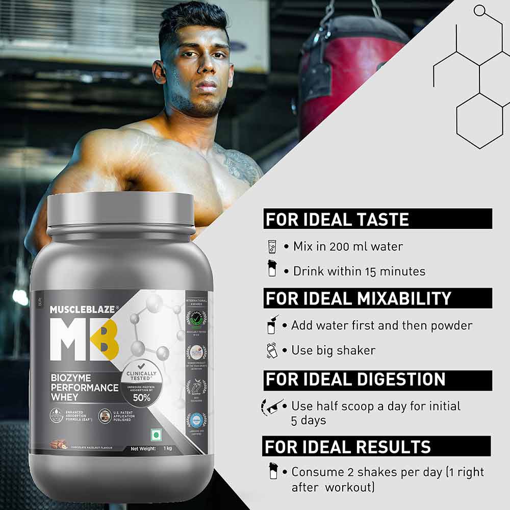MuscleBlaze Biozyme Performance Whey, 1 kg (2.2 lb), Chocolate