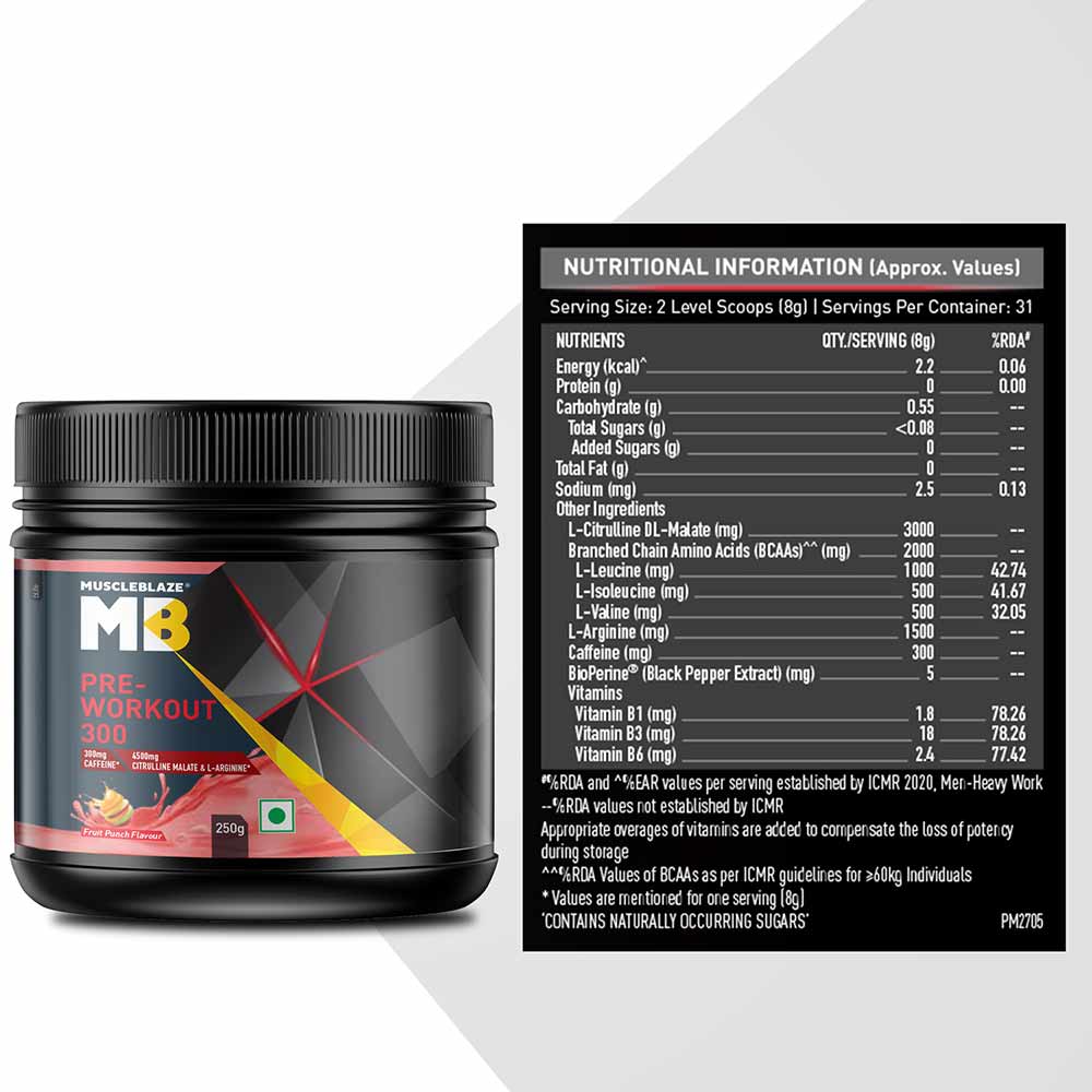 MuscleBlaze PRE Workout 300, 250 g (0.55 lb),, - NutraC - Health &amp; Nutrition Store 