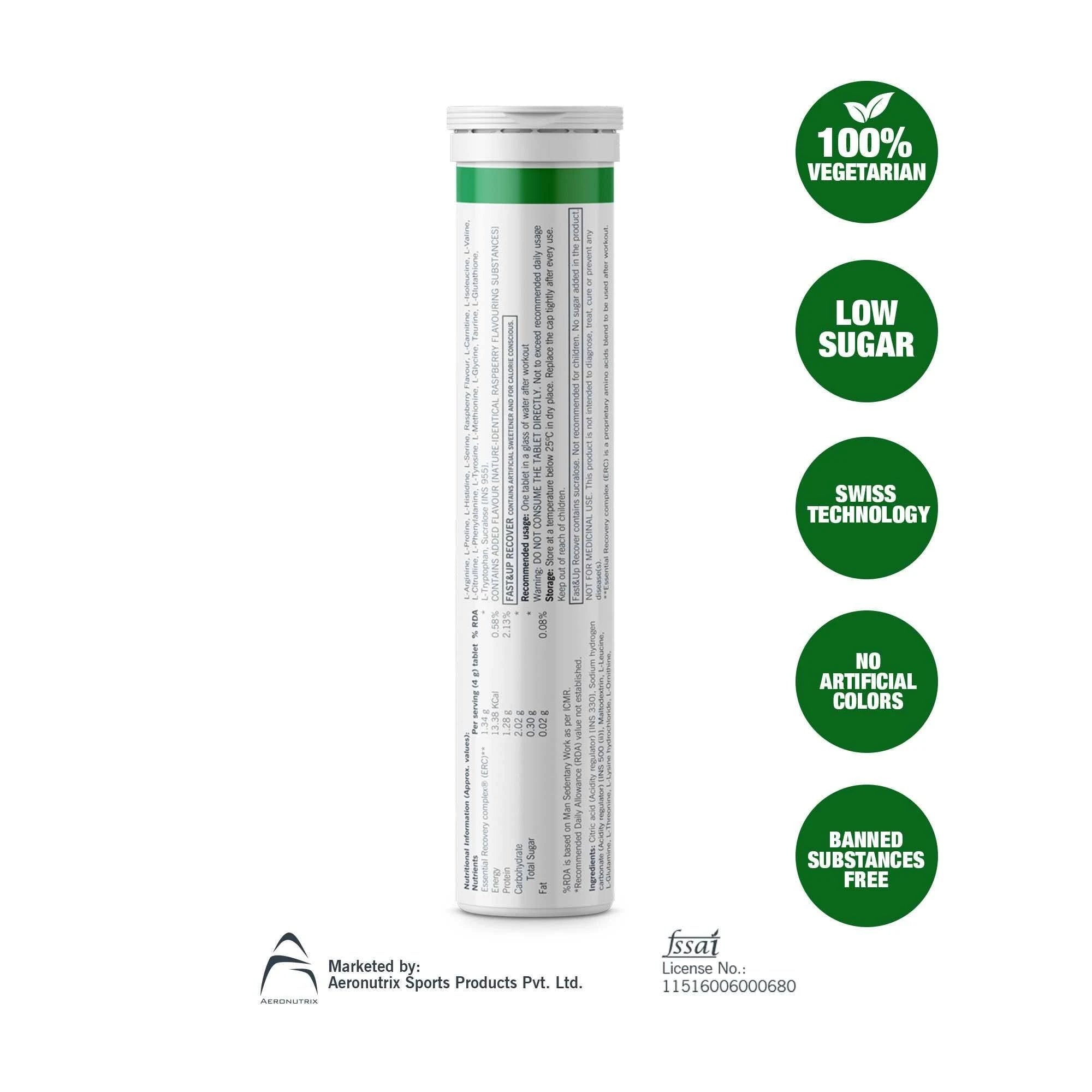 Fast&amp;Up Recover with Essential Amino Acids for Muscles - 20 Effervescent Tablets - Raspberry Flavor