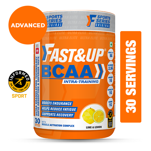 Fast&amp;Up BCAA 2:1:1 for Pre/Intra/Post Workout with Arginine, Glutamine and Muscle Activation Boosters - 450 gms - Lime&amp;Lemon Flavour